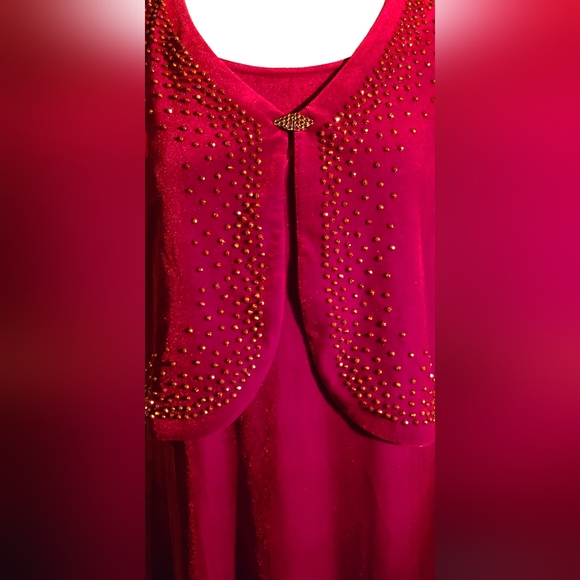 Vintage R&M Richards Red Formal Cocktail Party Holiday Xmas 2 Piece Jacket Dress - Picture 3 of 15